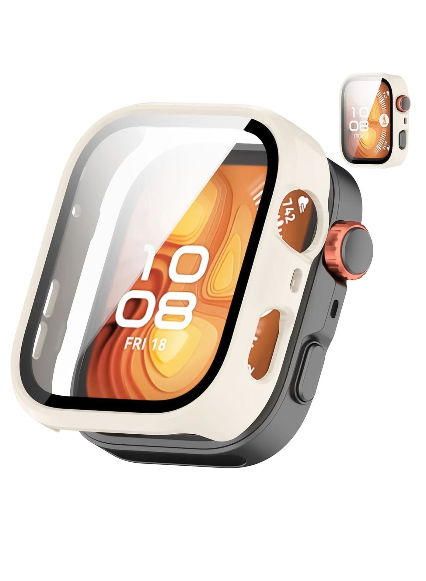 Case Compatible with Huawei Watch Fit 4 Pro, Full Coverage Slim Hard Case Protective Bumper Built-in Tempered Glass Screen Protector Shell for Huawei Watch Fit 4 Pro (Ivory White)