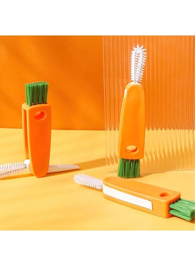 Tiny Bottle Lid and Straw Cleaner Brushes – 3-in-1 Pack of 2 Multi-Purpose Carrot Detail Brushes for Bottles, Cups, Nursing Bottles, and Crevices Car Detailing Brushes (٢)