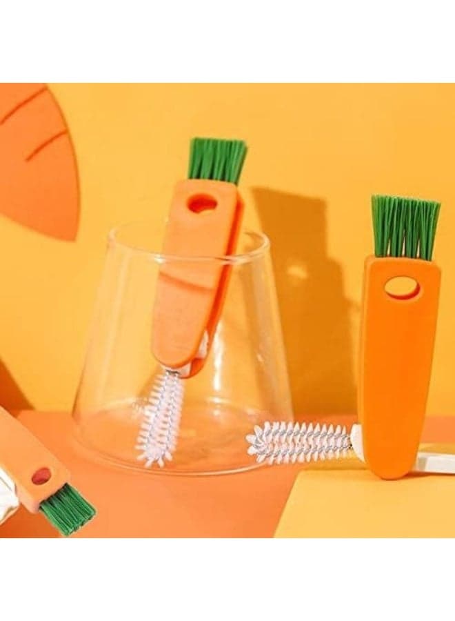 Tiny Bottle Lid and Straw Cleaner Brushes – 3-in-1 Pack of 2 Multi-Purpose Carrot Detail Brushes for Bottles, Cups, Nursing Bottles, and Crevices Car Detailing Brushes (٣)