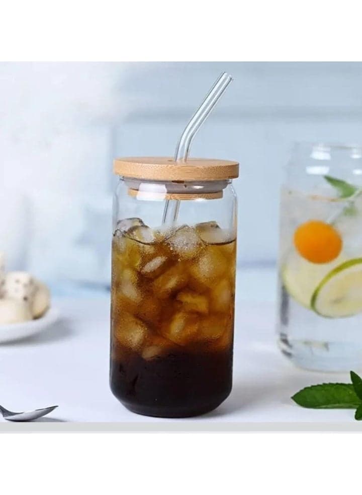 Glass Can Mug– Glass Cup with Lid and Glass Straw – Modern Design for Hot & Cold Drinks Coffee Mugs