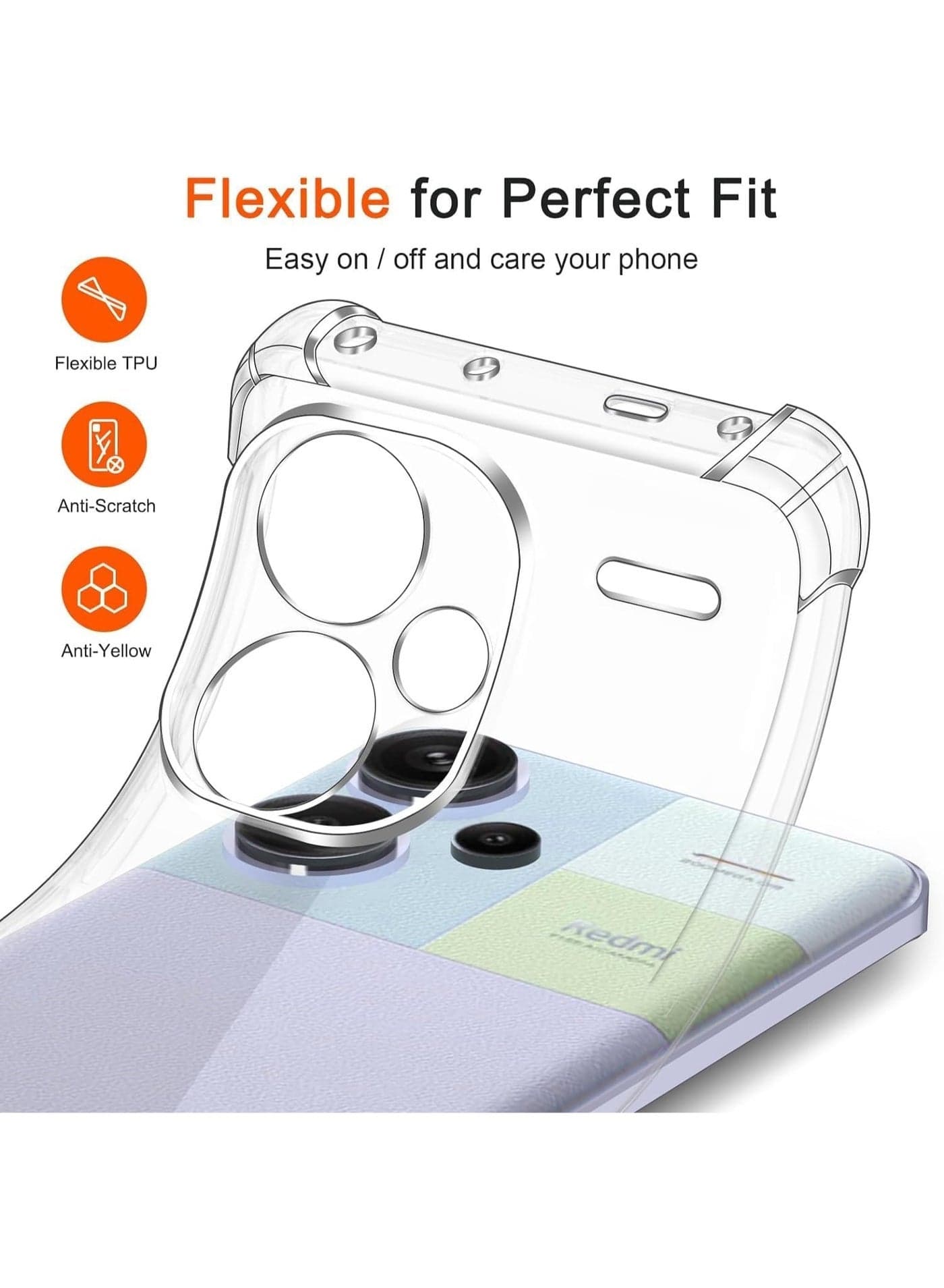 Compatible with Clear Silicone Case for Xiaomi Redmi Note 13 Pro Plus 5G (Not for Redmi Note 13 Pro 5G) with Shockproof Protective Corners, Transparent Case, Soft TPU Transparent Mobile Cases & Covers (٣)