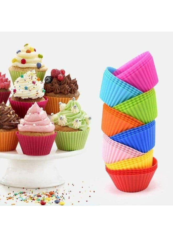 Round Silicone Cake Mold 12 Pieces for Cupcakes and Muffins Non Stick Baking Tray Heat Resistant Flexible Bakeware for Oven and Kitchen Use Moulds (٣)