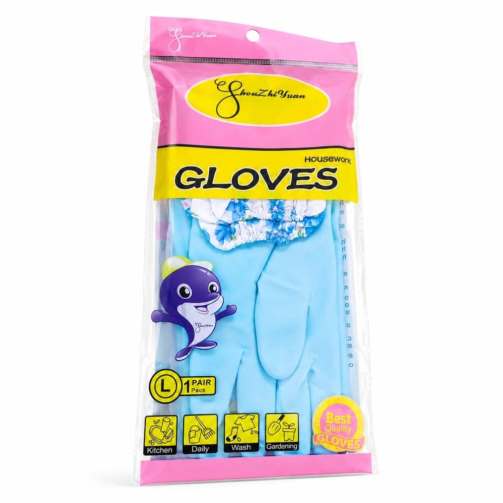 Long Cuff Household Cleaning Gloves with Floral Sleeves - 10-2 (4)