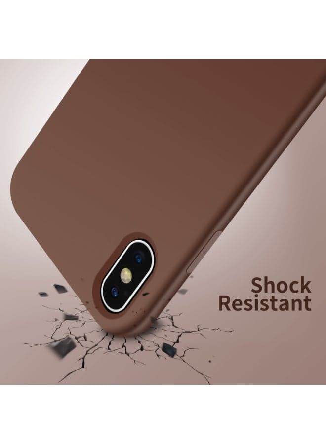 Compatible with iPhone X/Xs Case 5.8 Inch Slim Liquid Silicone 4 Layers Soft Gel Rubber Shockproof Protective Phone Case with Anti Scratch Microfiber Lining (Brown) (4)