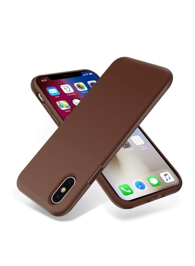 Compatible with iPhone X/Xs Case 5.8 Inch Slim Liquid Silicone 4 Layers Soft Gel Rubber Shockproof Protective Phone Case with Anti Scratch Microfiber Lining (Brown)