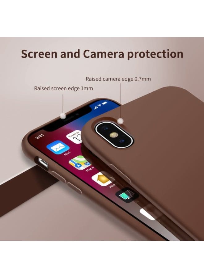 Compatible with iPhone X/Xs Case 5.8 Inch Slim Liquid Silicone 4 Layers Soft Gel Rubber Shockproof Protective Phone Case with Anti Scratch Microfiber Lining (Brown) (6)
