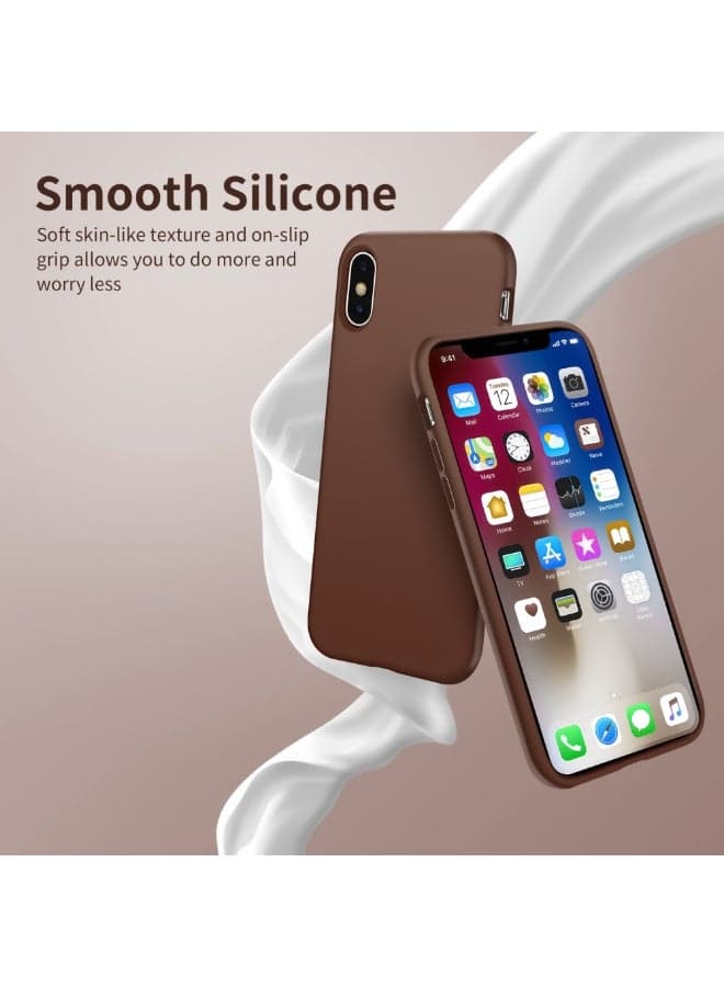 Compatible with iPhone X/Xs Case 5.8 Inch Slim Liquid Silicone 4 Layers Soft Gel Rubber Shockproof Protective Phone Case with Anti Scratch Microfiber Lining (Brown) (5)