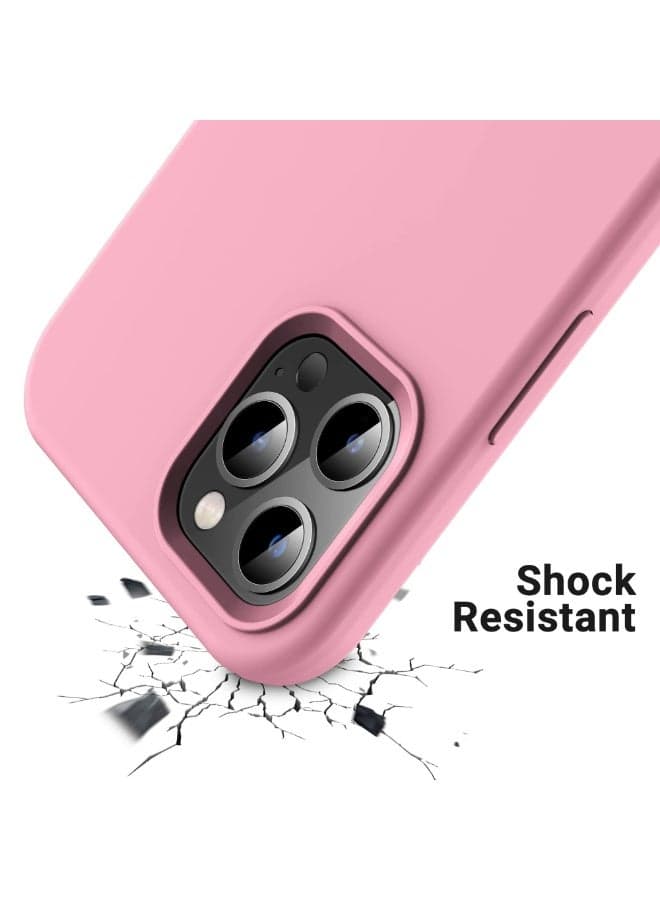 Compatible with iPhone 14 Pro Case 6.1 Inch Slim Liquid Silicone 4 Layers Soft Gel Rubber Shockproof Protective Phone Case with Anti Scratch Microfiber Lining (Pink) Cases & Covers (٣)