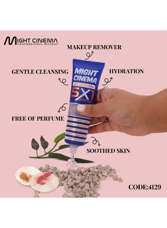 Might Cinema 5-in-1 Professional Makeup Removal Gel - No-Rinse Formula with Aloe Extract, Allantoin and Vitamin E for Gentle Cleansing, Soothing and Hydration - Perfume-Free for Sensitive Skin and Eye Area Makeup Remover (٥)