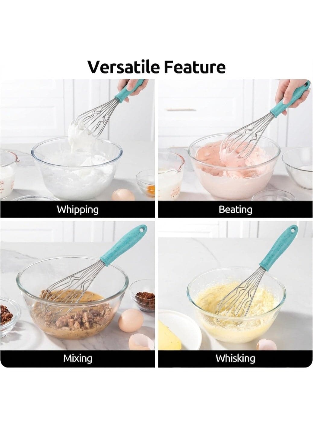 2-Piece Stainless Steel Hand Whisk Set with Ergonomic Non-Slip Handles – Manual Egg Beater & Baking Whisk Set for Eggs, Cream, Cake Batter, Pancakes, Waffles, Crepes, Sauces, Soups, Dressings & Drinks, Multi-Purpose Kitchen Mixing Tools for Baking, Cooking & Food Preparation with Hanging Holes 30Cm (6)