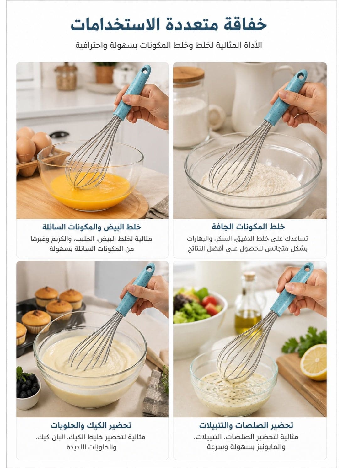 2-Piece Stainless Steel Hand Whisk Set with Ergonomic Non-Slip Handles – Manual Egg Beater & Baking Whisk Set for Eggs, Cream, Cake Batter, Pancakes, Waffles, Crepes, Sauces, Soups, Dressings & Drinks, Multi-Purpose Kitchen Mixing Tools for Baking, Cooking & Food Preparation with Hanging Holes 30Cm (5)