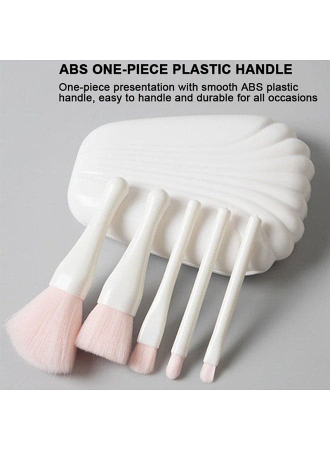5 in 1 Compact Travel Makeup Brush Set with Built in Mirror and Shell Pocket Case Mini Cosmetic Brushes for Powder Blush Eyeshadow and Blending (٤)