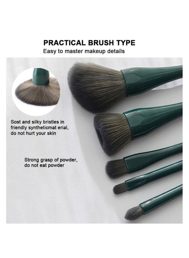 5 in 1 Compact Travel Makeup Brush Set with Built in Mirror and Shell Pocket Case Mini Cosmetic Brushes for Powder Blush Eyeshadow and Blending (٥)