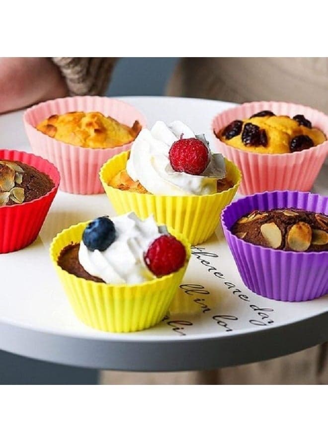 Silicone Cupcake Baking Molds - Non-Stick for Baking, Muffins, Chocolate, Candy - Reusable - 12 Color Cupcake Molds Moulds (٧)