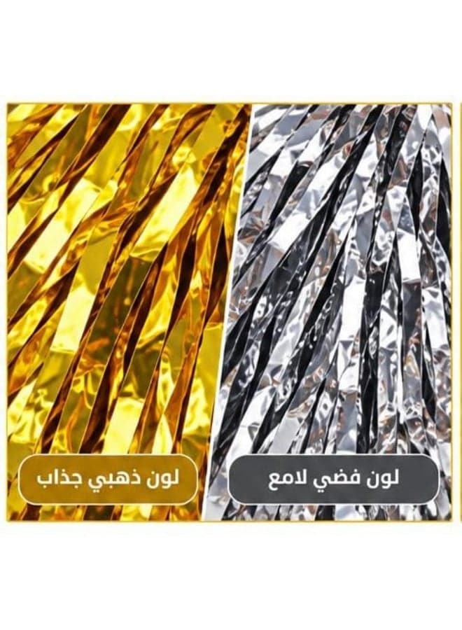 Set of 4 shiny cheer ribbons with handles – 2 gold and 2 silver for parties and sports activities Pom Poms (٧)