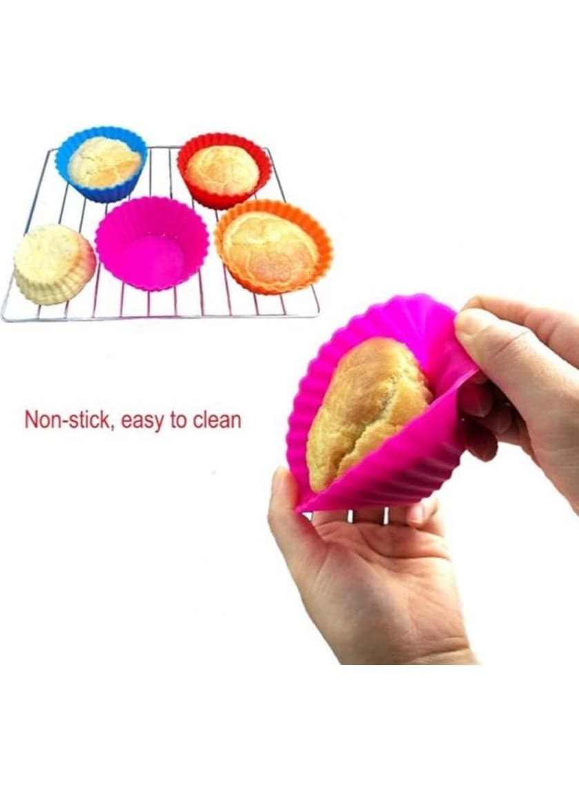 10 Pcs Reusable Silicone Cupcake Molds, Non-Stick Baking Cups for Muffins, Desserts and Chocolate Moulds (5)
