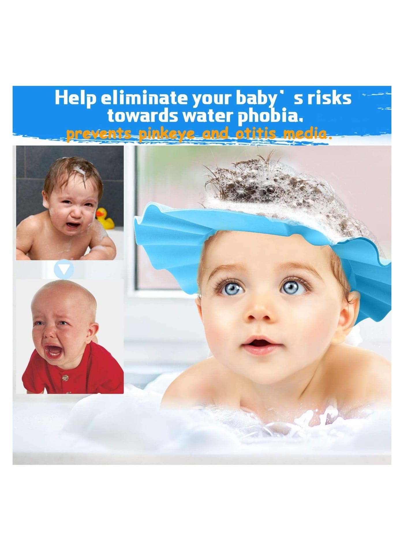Baby Shampoo Eye Protection Cap, Adjustable Shampoo Shower Cap, Safe Baby Shower Cap (Blue) (2)