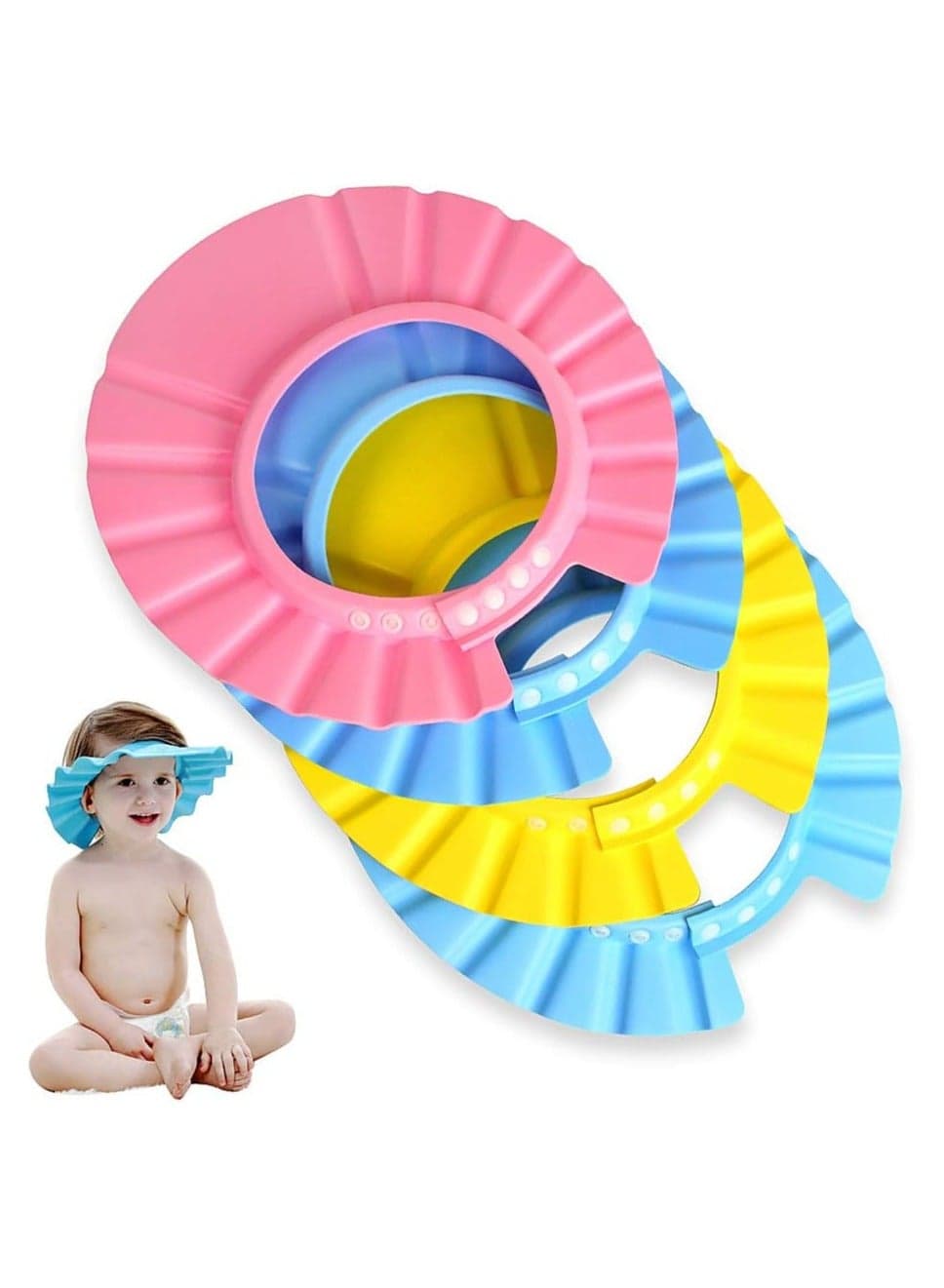 Baby Shampoo Eye Protection Cap, Adjustable Shampoo Shower Cap, Safe Baby Shower Cap (Blue) (10)