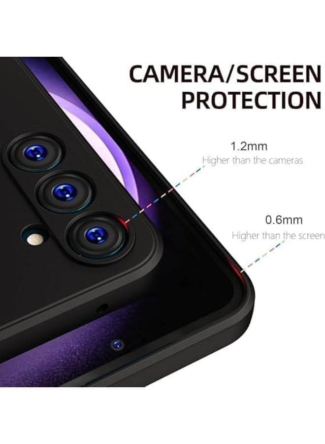 Galaxy A55 phone case made of liquid rubber gel with soft microfiber lining, slim hard protective cover, shockproof, Samsung A55 5G black (٣)