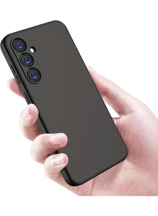 Galaxy A55 phone case made of liquid rubber gel with soft microfiber lining, slim hard protective cover, shockproof, Samsung A55 5G black (٢)
