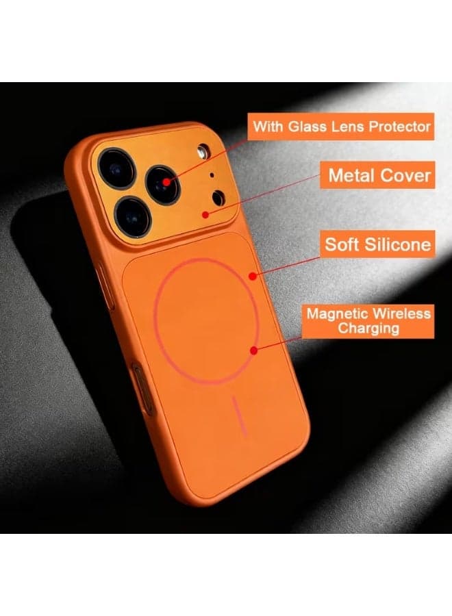 Magnetic Case Compatible with MagSafe for iPhone 16 Pro - Shockproof Cover with Camera Protection - Metallic Orange (3)