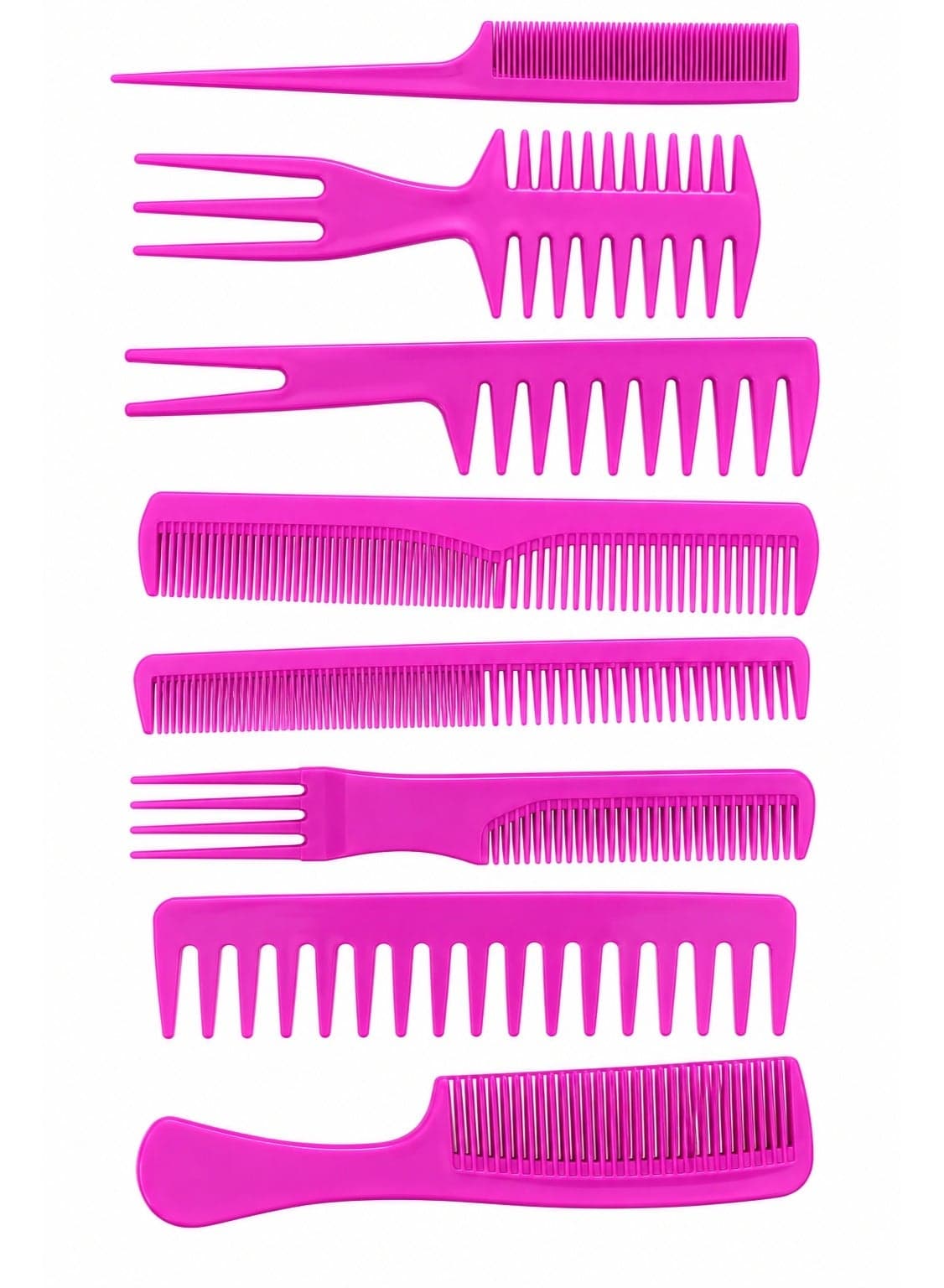 8-Piece Hair Comb Set – Assorted Styling, Detangling and Wide-Tooth Combs for Hair – Pink