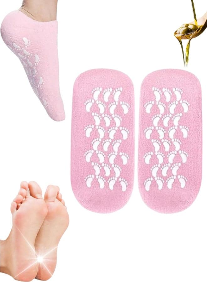 Moisturizing Gel Silicone Socks for Women – Intensive Foot Care for Dry Cracked Feet – Infused with Vitamin E, Jojoba Oil, Olive Oil, Rose Oil – Softening and Healing Cracked Heels – Spa Quality At-Home Foot Care Socks – Reusable Silicone Socks for Women – Self-Care Gift for Mom, Perfect for Mothers Day and Home Spa Treatments – Elastic Size Fits Most Adult Feet