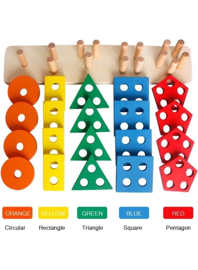 Montessori Wooden Shape Sorting & Stacking Toy | Educational Peg Board Puzzle for Toddlers | Color, Shape & Counting Learning Game Shape Sorters (٥)