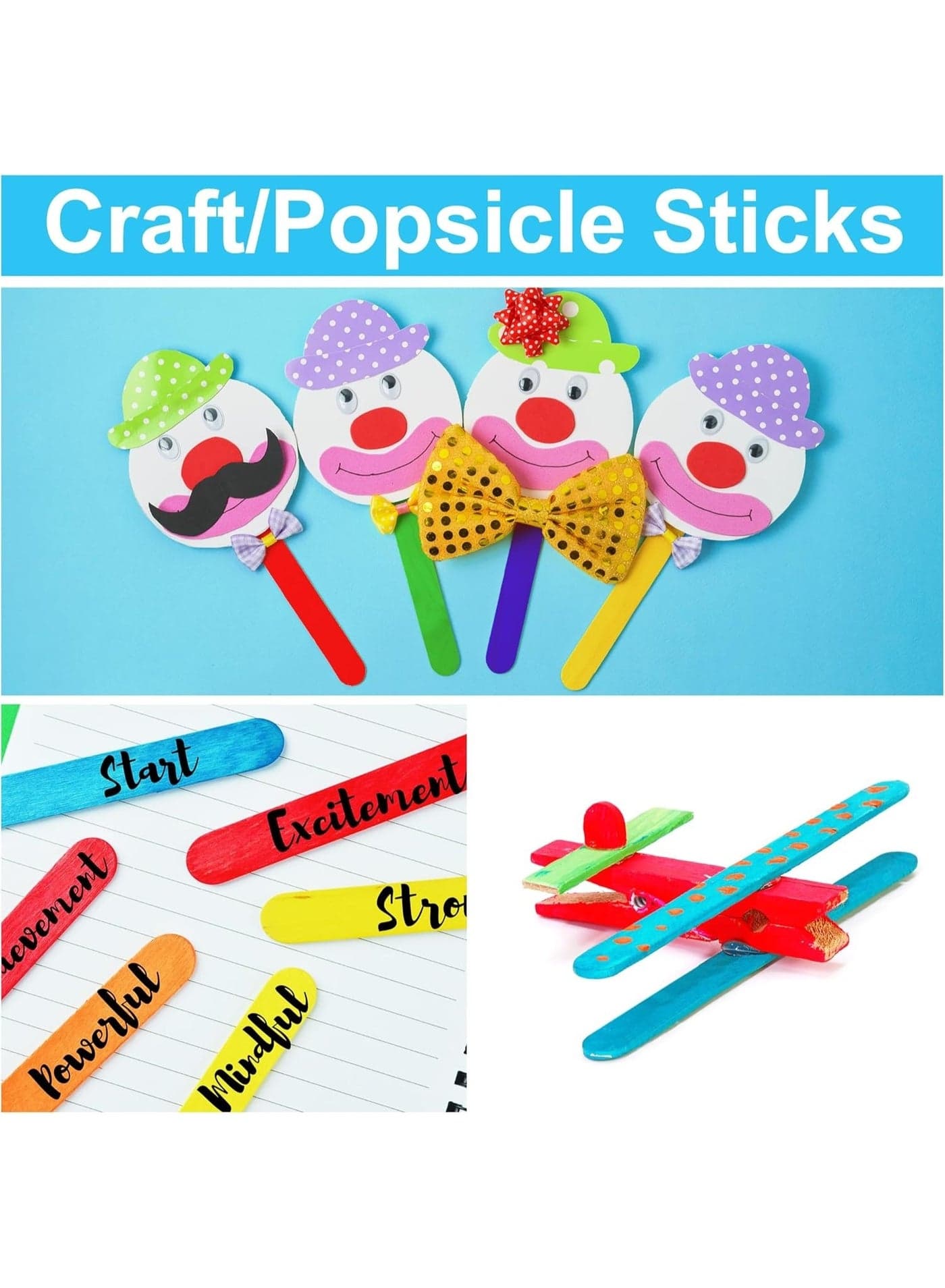 Colored Wooden Craft Sticks, 50 Pieces, 15 cm, Rainbow Colors (3)