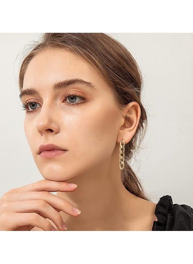 Chain Stud Earring Chain Link Thin Dangle Earrings 14k Gold Plated Oval Loop Drop Earrings for Women and Girls By Julia Store Women's Earrings Drop & Dangle (٥)