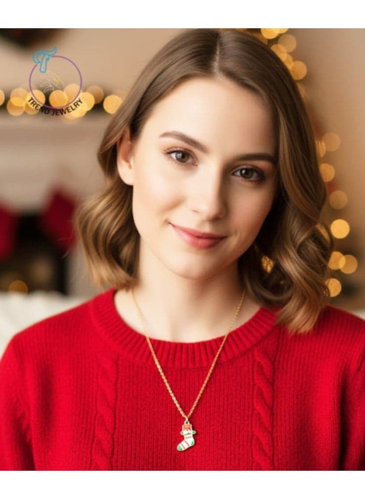 Christmas chain necklace, elegant stainless steel Christmas pendant for women, featuring Santa Claus and Christmas tree.