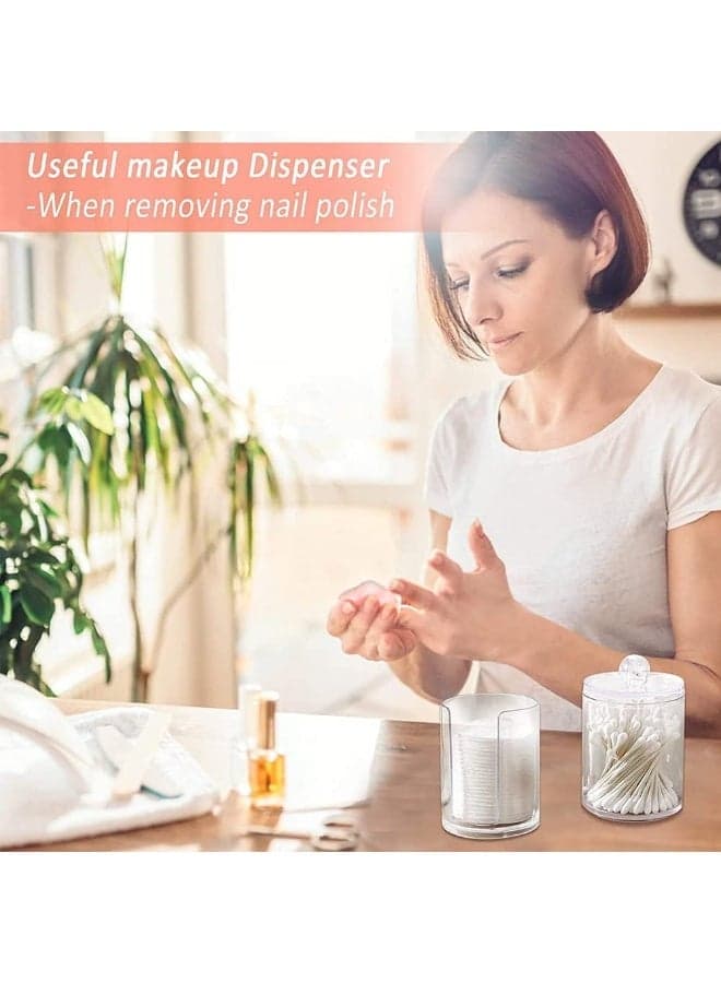 Cotton pad storage, swab holder with cover for bathroom, transparent makeup pad container organizer, cotton pad holder for makeup organization, for storing cotton swabs, cosmetics, paper towels (2 layers) Cosmetic & Toiletry Bags (٨)