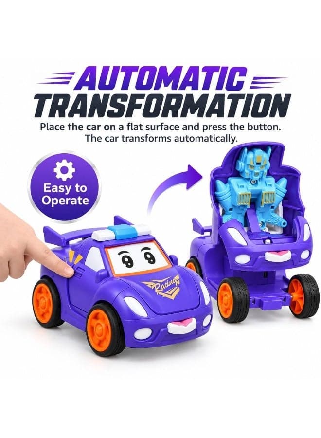 Automatic Transforming Robot Toy Car, Button-Activated Car-to-Robot Transformation, Inertial Push-and-Go Car, Crash & Collision Transforming Vehicle, Racing Toy for Kids Vehicle Playsets (٣)