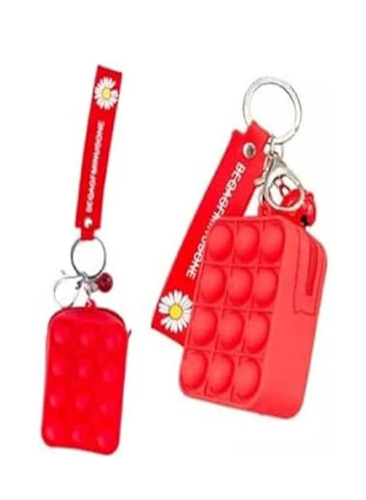 Silicone Bubble Fidget Toy Keychain - Red Pop It