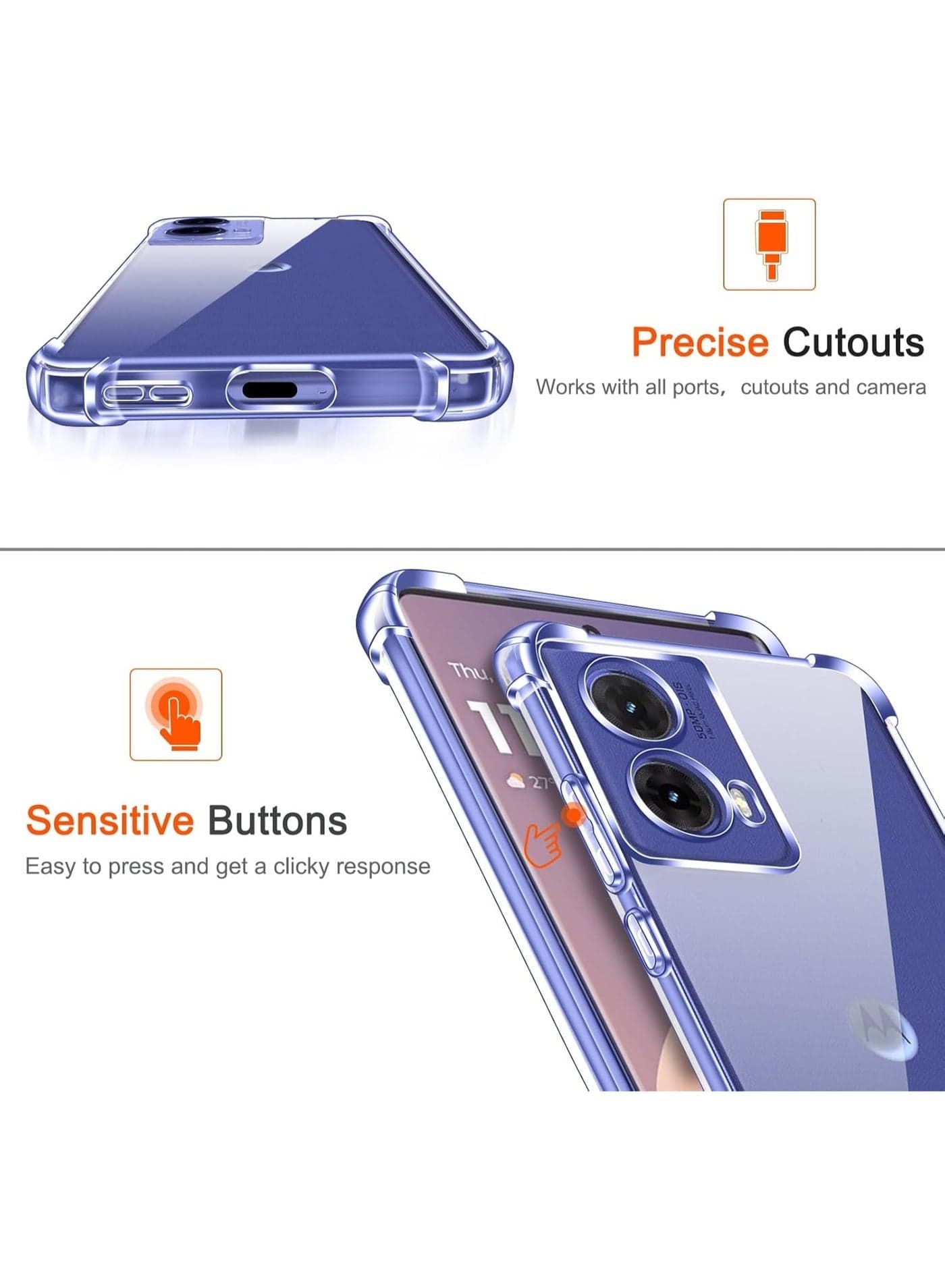 Compatible with Motorola G85 5G (moto G85) Clear Back Case Cover Shockproof Full Protection with Best Camera Protection from Scratches and Peeling (Clear) (٦)