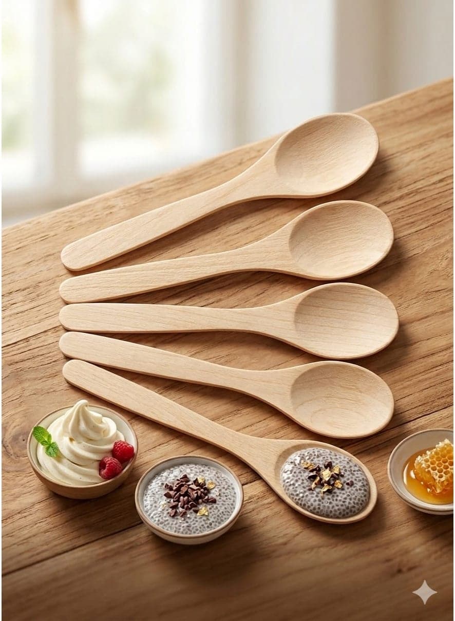 5 pieces of 100% natural wooden spoons, eco-friendly and food safe