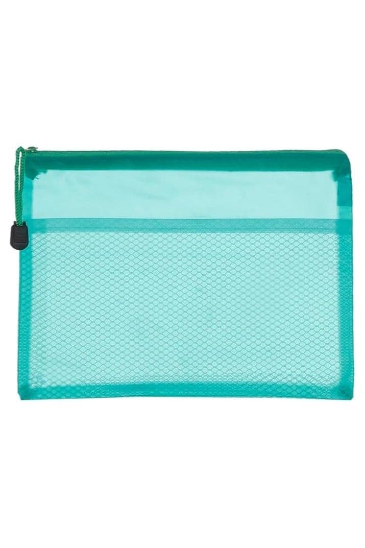 Transparent Plastic File Case with Zipper – A4 Size, Green Color, Durable Mesh Design, Ideal for Documents and Accessories File Folders (2)