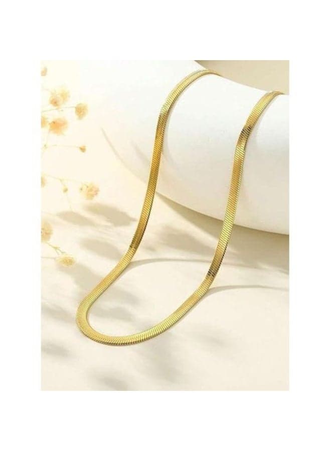 Women's Stainless Steel Snake Chain Necklace, Flat Snake Design, Shiny Gold Finish, Elegant Modern Necklace for Daily Wear and Special Occasions (٤)