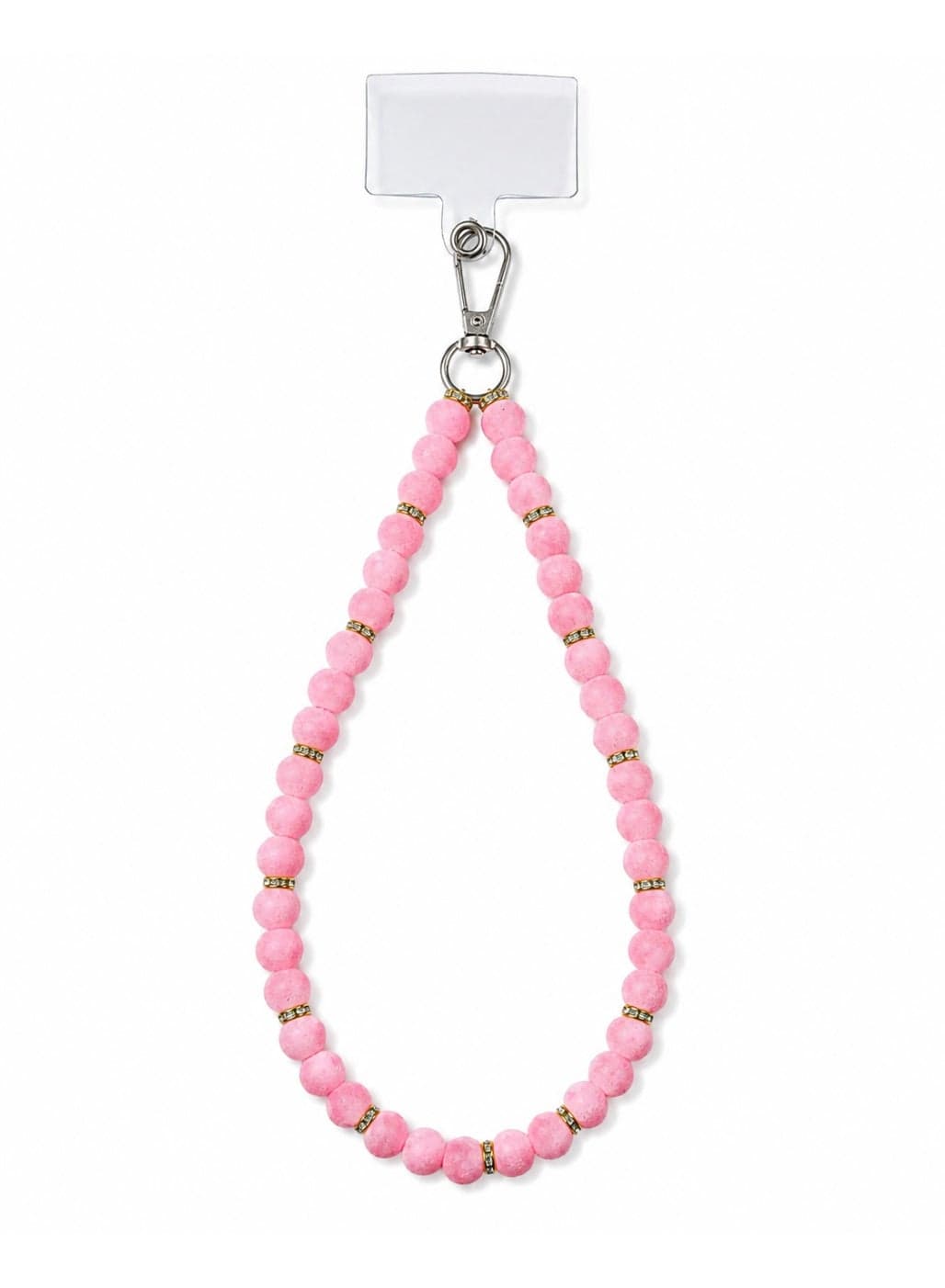 Beaded Phone Wristlet Strap Lanyard with Rhinestone Spacers & Universal Transparent Phone Tether Tab - Pink Phone Grips & Stands (٥)