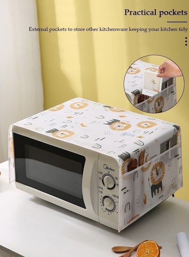 Microwave Oven Dust Cover 85 × 35 cm – Waterproof & Oil-Proof PEVA Microwave Protector with 4 Side Storage Pockets, Multi-Purpose Kitchen Appliance Cover, Foldable Dust Cover Organizer for Microwave, Toaster Oven & Coffee Machine (2)