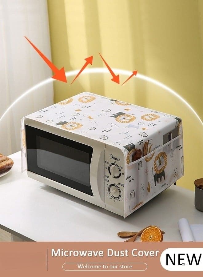 Microwave Oven Dust Cover 85 × 35 cm – Waterproof & Oil-Proof PEVA Microwave Protector with 4 Side Storage Pockets, Multi-Purpose Kitchen Appliance Cover, Foldable Dust Cover Organizer for Microwave, Toaster Oven & Coffee Machine