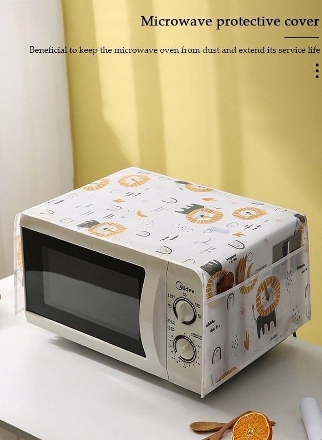 Microwave Oven Dust Cover 85 × 35 cm – Waterproof & Oil-Proof PEVA Microwave Protector with 4 Side Storage Pockets, Multi-Purpose Kitchen Appliance Cover, Foldable Dust Cover Organizer for Microwave, Toaster Oven & Coffee Machine (3)