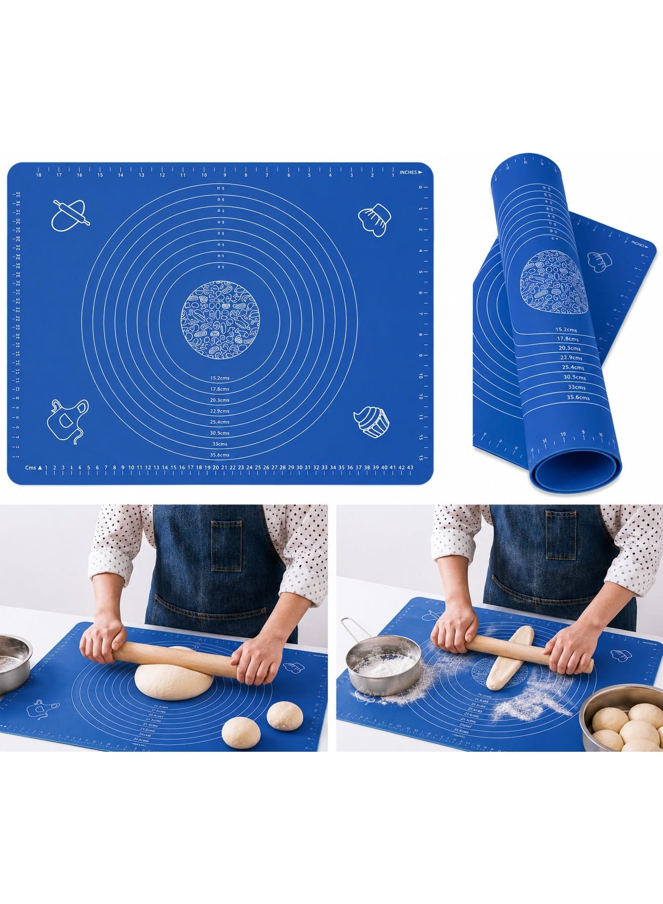 Silicone Baking & Pastry Mat with Measurements - 40x50 cm Non-Stick Dough Rolling Mat, blue Baking & Cookie Sheets (٣)