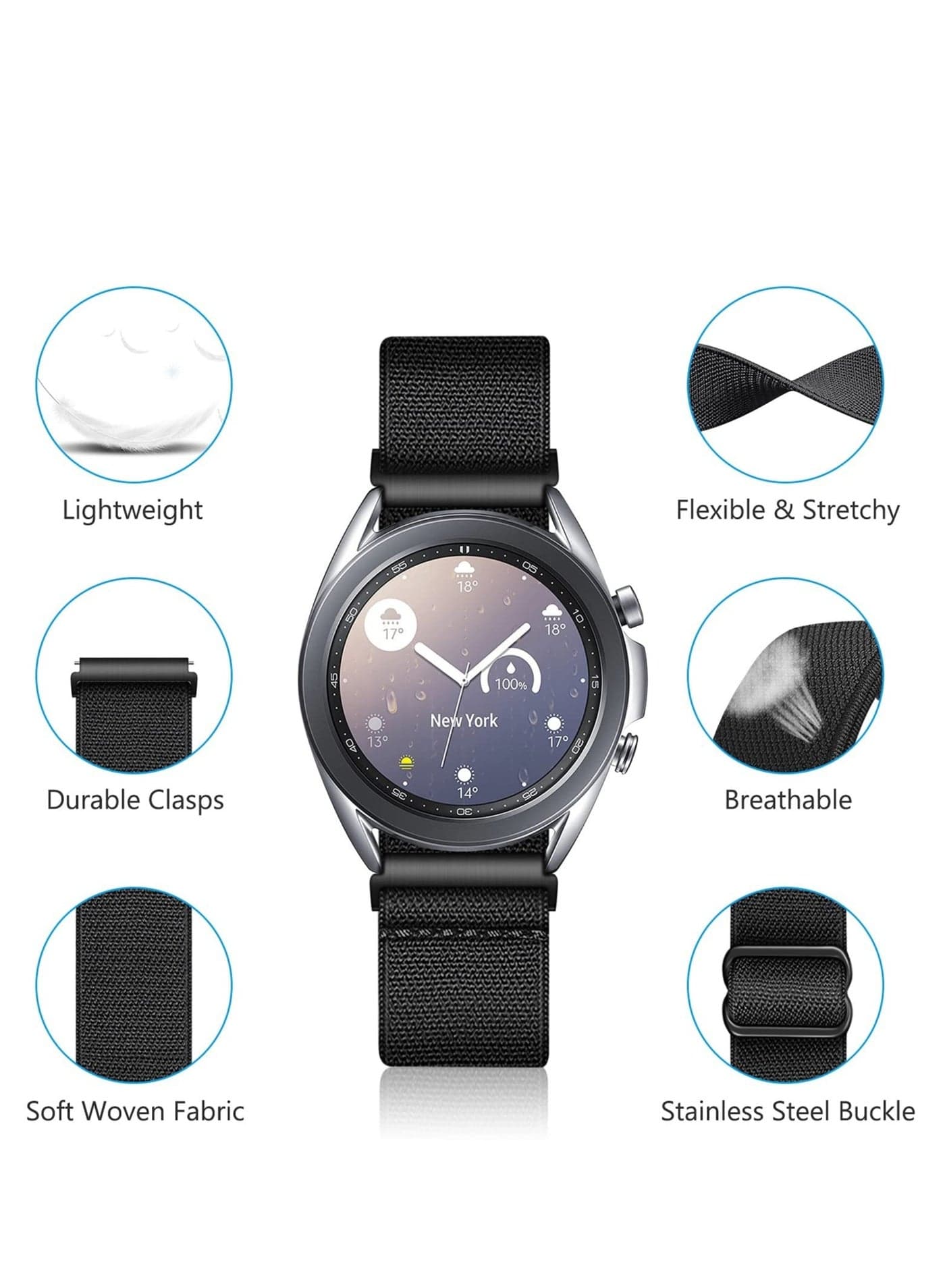 Strap Nylon Loop 22MM Band For Samsung galaxy watch 3 45mm /galaxy 46mm/Gear S3/Huawei watch GT3 46MM/GT 4 46MM/GT2E/GT 46mm/GT2 Pro/GT2 46MM/Honor Magic Watch2 46mm/Amazfit GTR 4/3/2/2e Smartwatch Bands (٧)