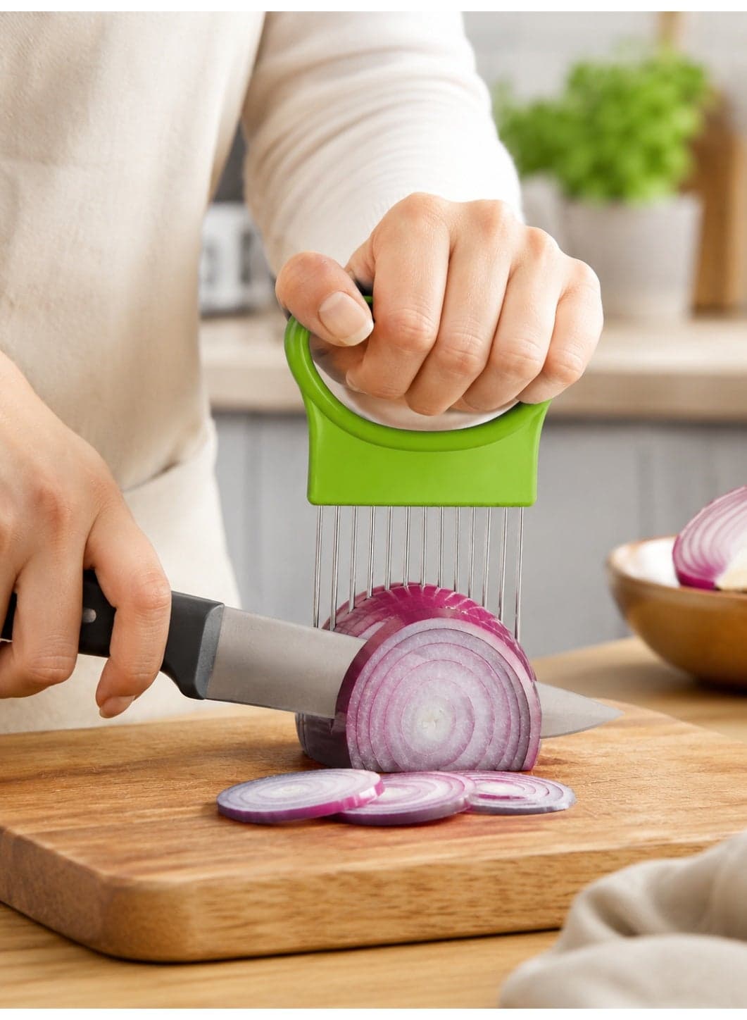 Multicolor Holder Slicer – Stainless Steel Vegetable Cutting Tool with Easy Grip Handle and Finger Protector for Safe and Precise Slicing