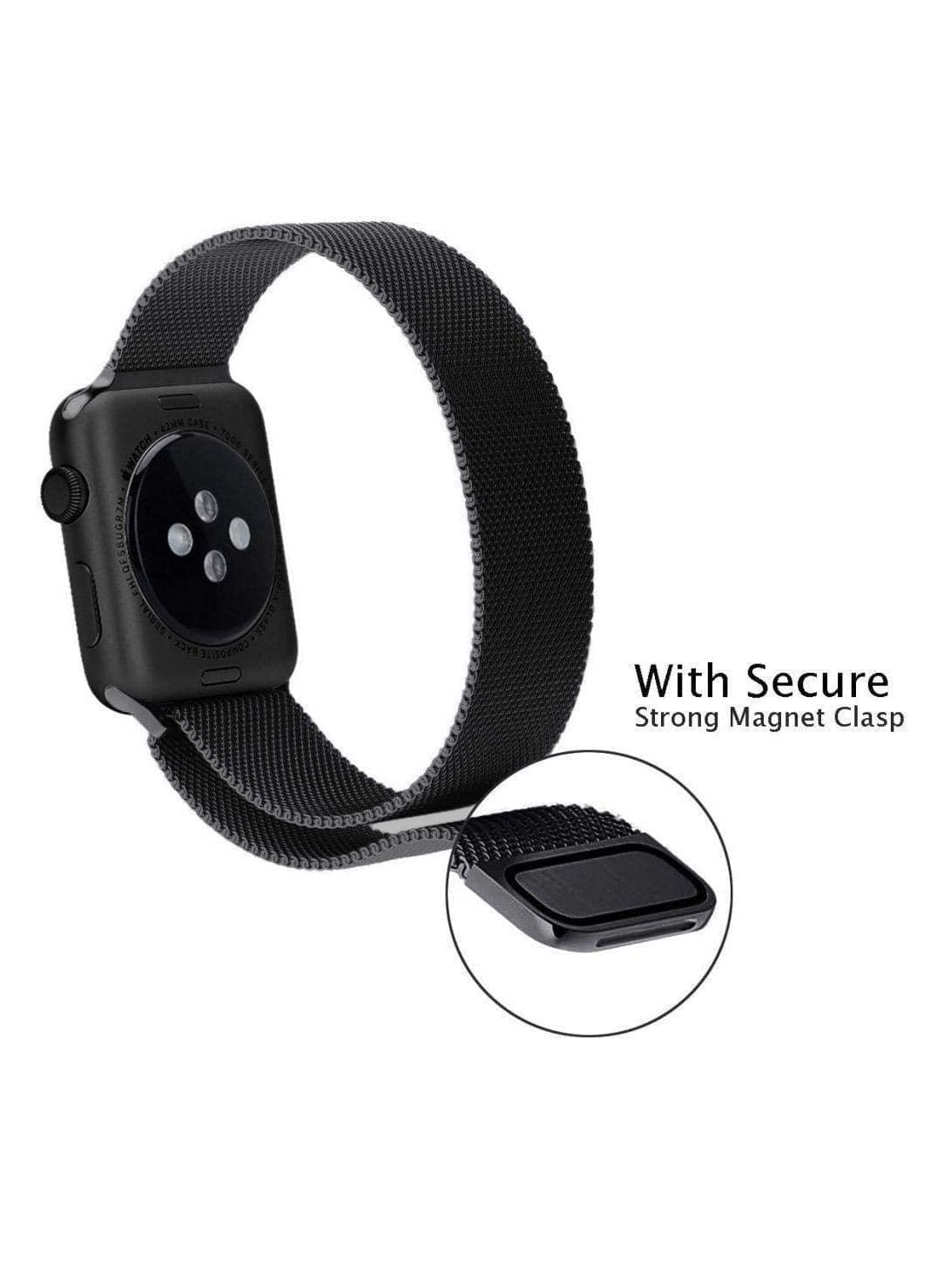 Magnetic Milanese Loop Stainless Steel Metal Band For Apple iWatch 42mm/44mm/45mm - Black Color Smartwatch Bands (3)
