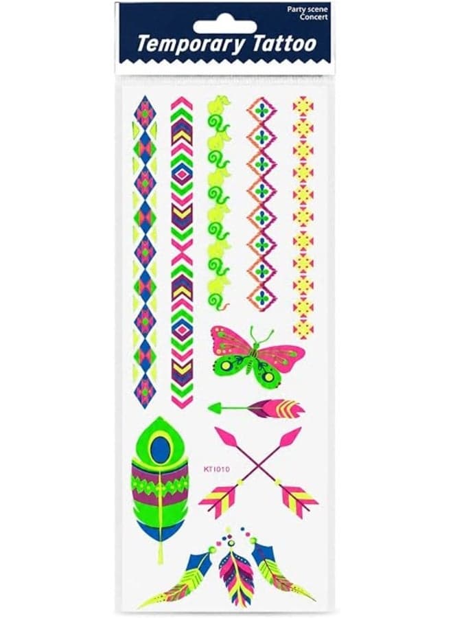 First Choice Glow in the Dark Temporary Tattoos for Kids and Girls, Waterproof Colorful Sticker Body Art for Parties and Events Makeup Tools & Accessories (٢)