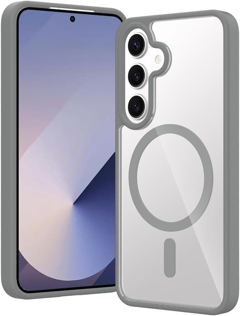 Grabist Phone Case For Samsung Galaxy S25 FE, Crystal Clear Case Not Yellowing, Compatible with MagSafe, Shockproof Transparent Back Cover with Colored Frame (Gray)
