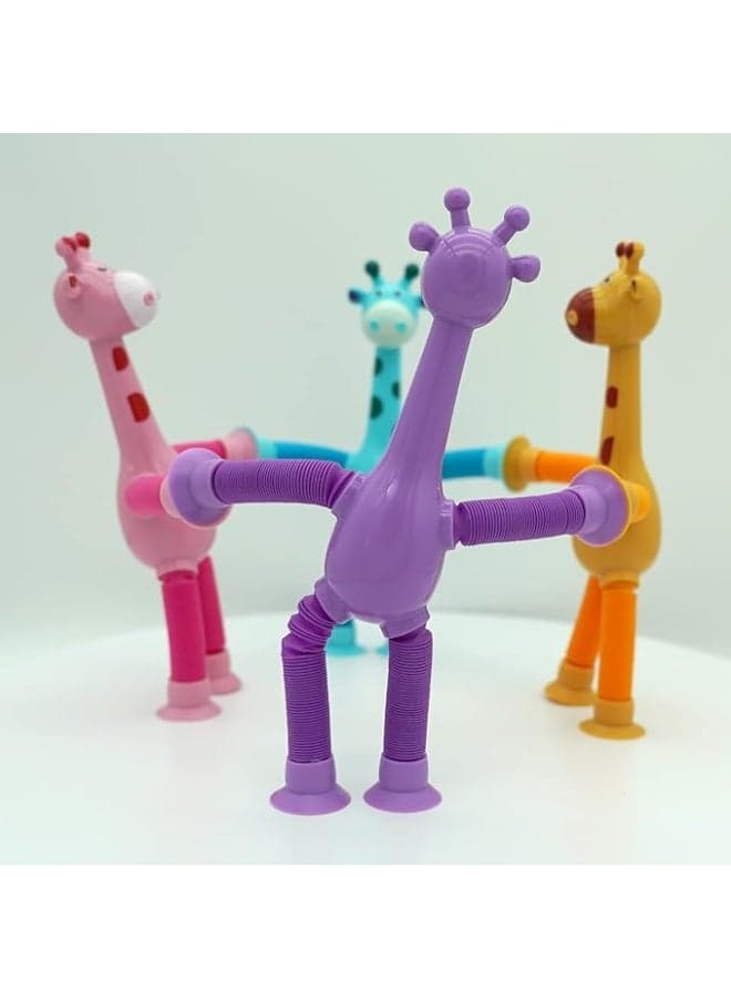 Giraffe Pieces LED Telescopic Suction Cup Giraffe Toy, Shape Changing Telescopic Tube Fidget Toys, Pop Tubes, Fidget Tubes Sensory Toys for Girls Boys Baby Gift (Set of 4) Squishy Toys (٧)