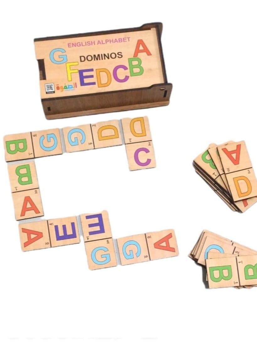 Safwa Toys Educational English Alphabet Domino Game for Kids Age 3+ – 28 Colorful Wooden Pieces – Letter and Picture Matching Toy for Focus, Memory and Language Skills Basic & Life Skills Toys